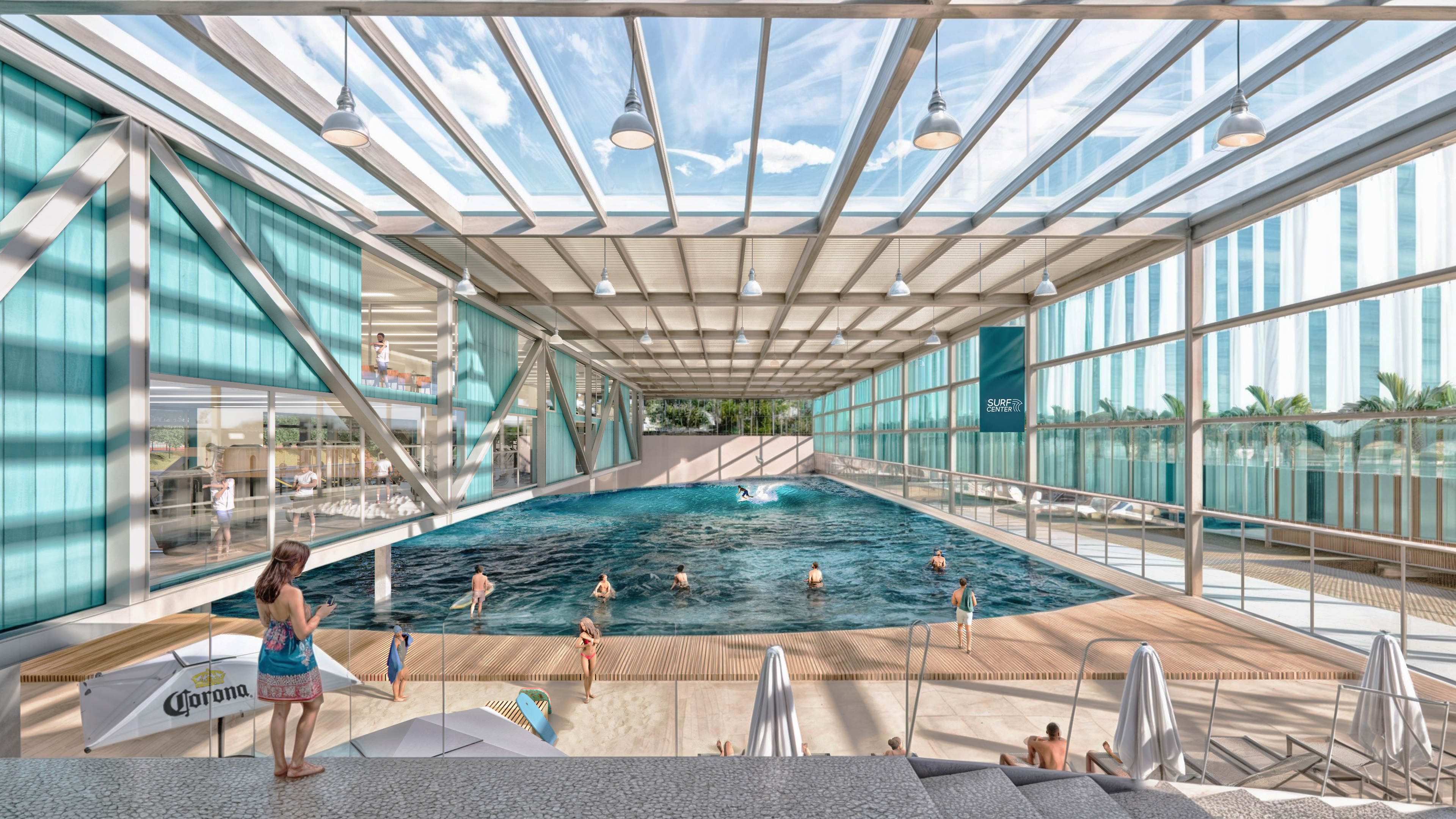 Frente da piscina de ondas aquecida — clube de surf Ribeirão Preto